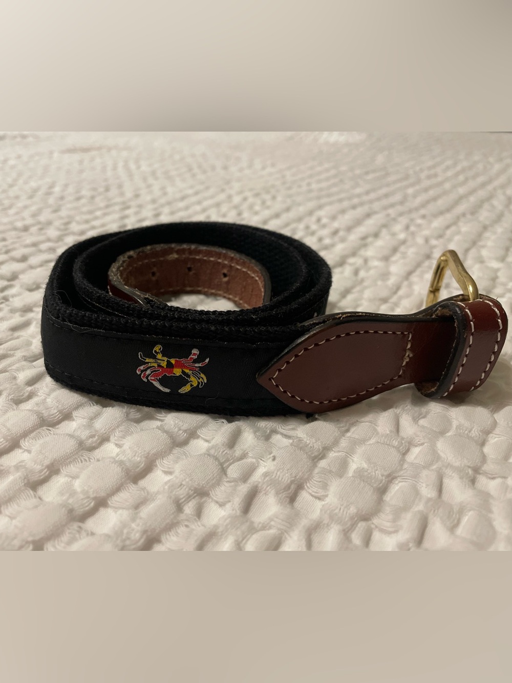 Crab Belt Black Canvas & Brown Leather Men’s with Maryland Crab Embroidery 36”